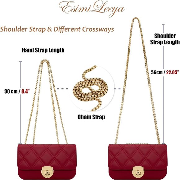 Red Mini Handbag with Golden Chain Crossbody for Women - Twist Lock, Spacious, V - Picture 6 of 6